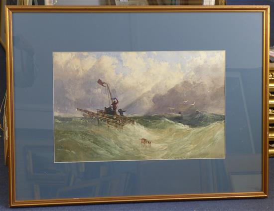 Henry Valter (fl.1854-64) Shipwrecked sailors on a life raft at sea 15 x 24in.